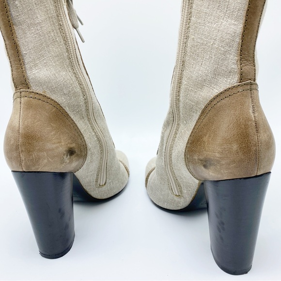 MaxMara size 38 / 8 Canvas and Leather Lace up Mid Calf Booties - Picture 6 of 9